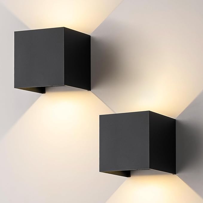 15W Outdoor Wall Light 3000K Up and Down Square LED Modern Wall Sconce Adjustable Black Porch Light IP65 Waterproof Aluminum Exterior Fixture for,Stair,Garage,Patio,Garden (2 Pack)