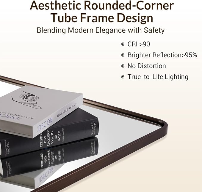 ANDY STAR 24x32 INCH Bronze Bathroom Mirror, Rounded Rectangle Oil Rubbed Bronze Mirrors for Bathroom,Tube Metal Framed, 1'' Deep Wall Mounted Vertically/Horizontal