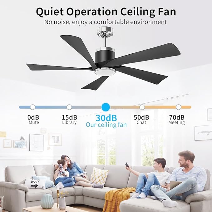 52'' Ceiling Fans with Lights, Modern Ceiling Fan with Remote Control, Indoor Outdoor Ceiling Fan for Living Room,Bedroom 5 Blade 3 Color Tempearture (Black)
