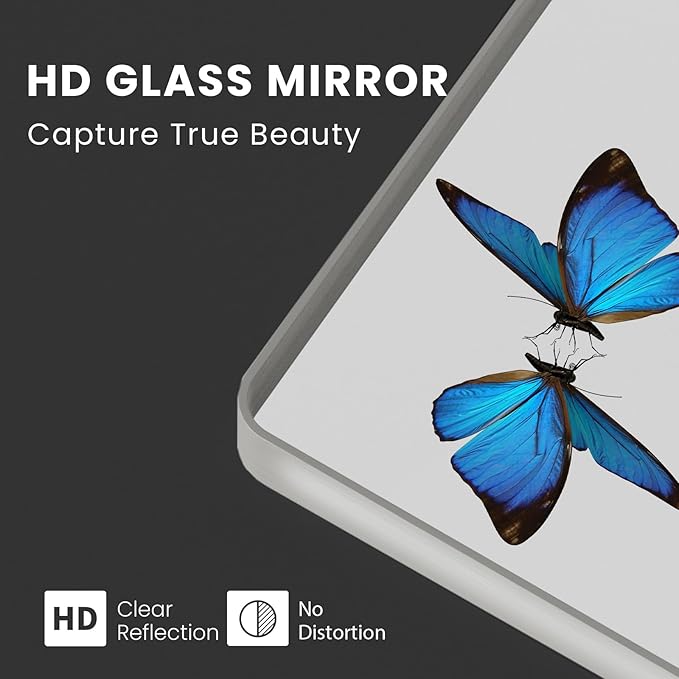 Brushed Nickel Bathroom Mirror 60x30 Inch, Brushed Silver Metal Frame Mirror Wall Mounted, Rounded Rectangle Bathroom Vanity Mirror, Tempered Glass, Anti-Rust, Horizontal/Vertical