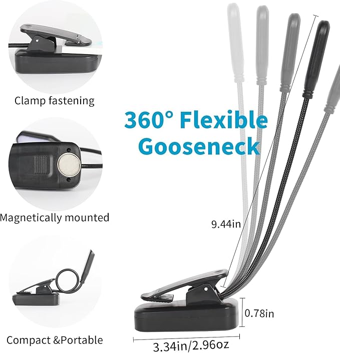 10 Pack Book Lights, Reading Lights for Books in Bed-Eye Caring 3 Colors, Stepless Dimming, 360° Flexible Studying Small Desk Lamp, Lightweight Clip-on LED Night Light for Book Lovers