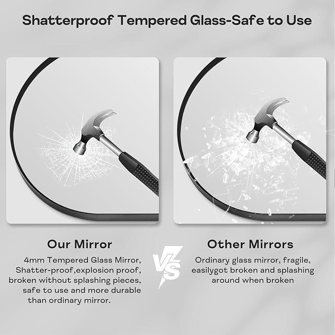 16" x 20" Black Arched Mirror, Arch Bathroom Wall Mirror, Metal Frame Arched Top Bathroom Vanity Mirror for Living Room, Bedroom, Entryway, Tempered Glass, Shatter Proof