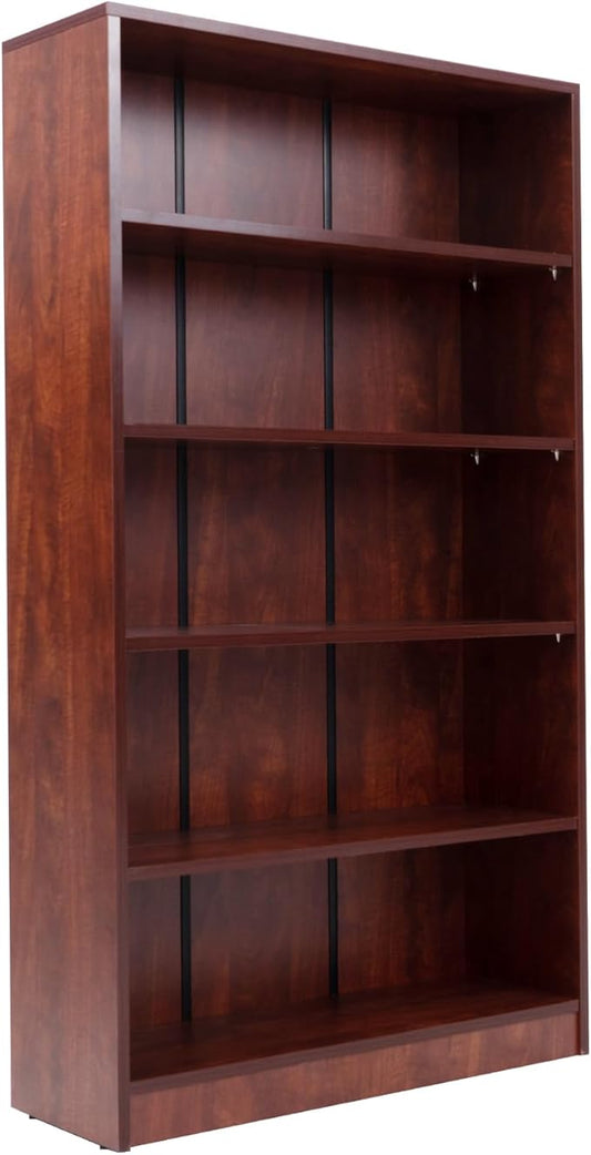 STARY 5 Shelf Cherry Bookcase 60 inch Tall Wood Bookshelf for Bedroom