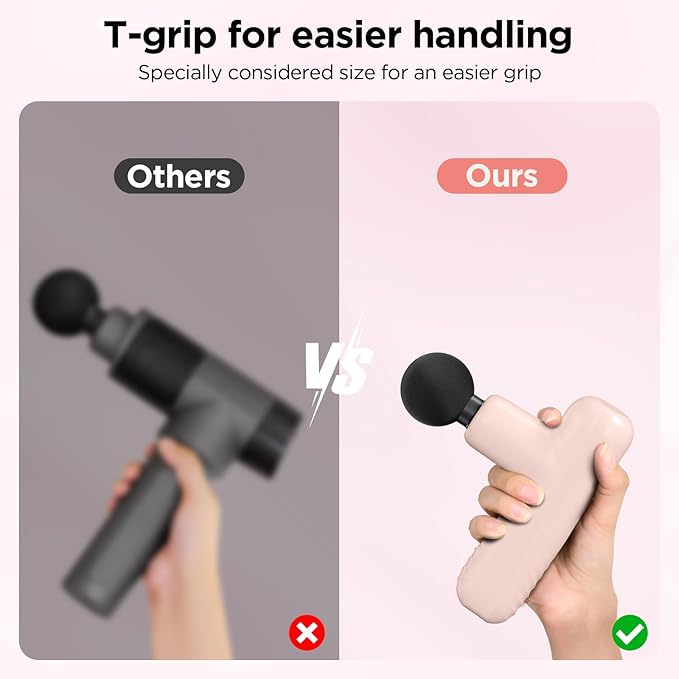 Mini Massage Gun, Powerful Handheld Muscle Massager for Back Pain Relief, Deep Tissue Percussion Small Massage Gun Travel Massager with 4 Massage Heads Silent Brushless Motor, Pink