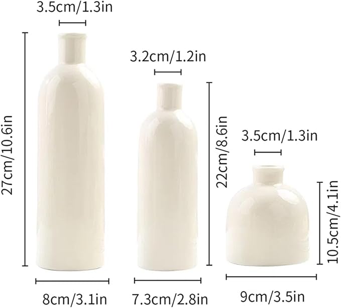 White Crackle Glaze Ceramic Vase Set 3-Piece – Home Decor Modern Decorative Vases Ideal Shelf Decor/Table/Living Room/Kitchen/Office Ideal for Pampas Grass & Floral Arrangements for Flowers