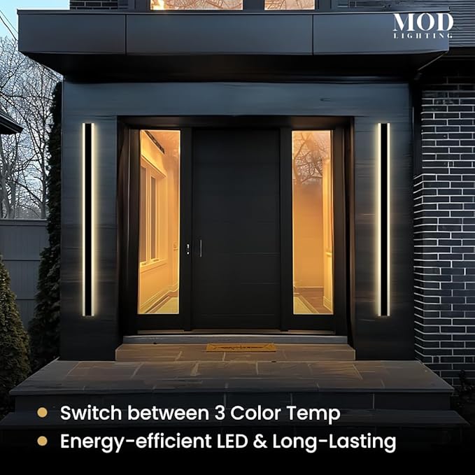 𝗠𝗢𝗗 𝗟𝗜𝗚𝗛𝗧𝗜𝗡𝗚 Haylen | Waterproof Outdoor Wall Light, LED Dimmable with Remote 3000K-6000K, Long Outdoor Porch Lights, Wired Lighting Fixture, Patio Exterior Wall Sconce, 2-Pack (Black, 59")