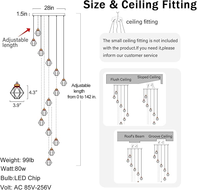 H142in Modern Crystal Chandeliers Large Chandeliers for High Ceiling Black Pendant Light Fixture 26-Lights Large Pendant Light for Staircase Living Room Hallway Entryway