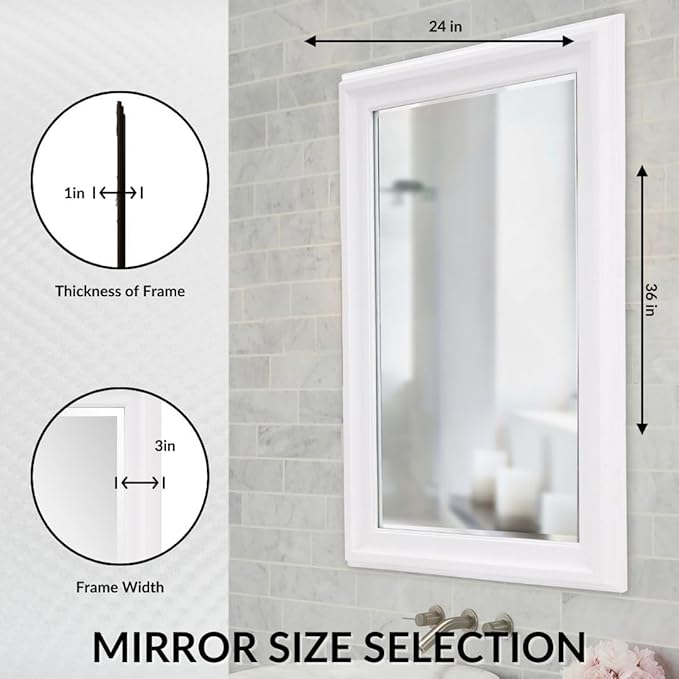 Howard Elliott George Rectangular Matte White Wall Mirror, Rectangle Hanging Wood Framed Vanity Mirrors for Home Decor, Living Room, Bathroom, Bedroom, or Hallway, 24 x 36 Inch