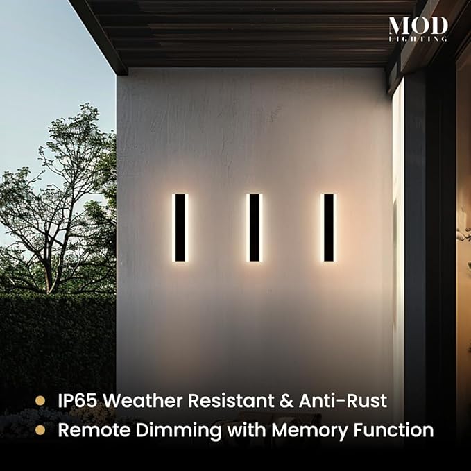 𝗠𝗢𝗗 𝗟𝗜𝗚𝗛𝗧𝗜𝗡𝗚 Haylen | Waterproof Outdoor Wall Light, LED Dimmable with Remote 3000K-6000K, Long Outdoor Porch Lights, Wired Lighting Fixture, Patio Exterior Wall Sconce, 1-Pack (Black, 12")