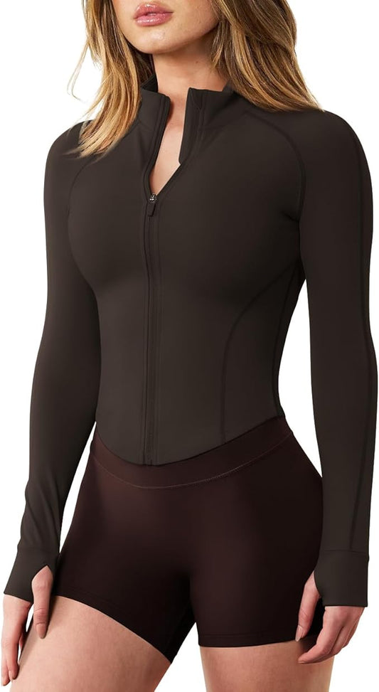 GYM RAINBOW Womens Snatched Workout Jackets Lightweight Zip Up Slim Fit Gym Track Athletic Jackets with Thumb Holes