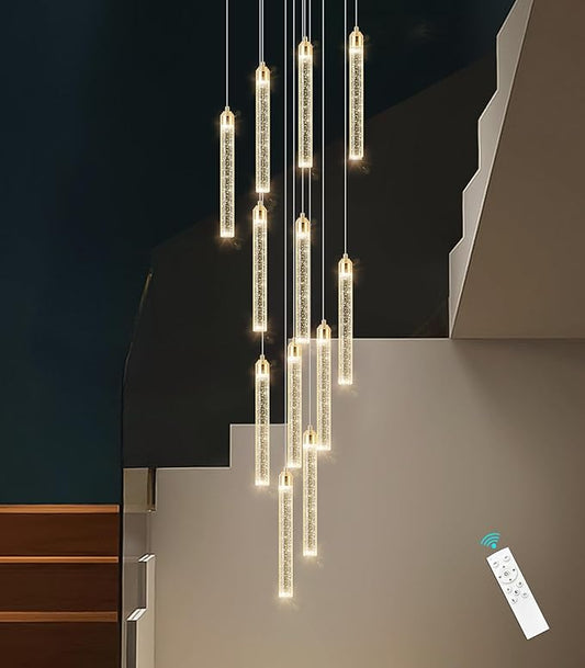 12-Lights Chandelier LED Dimmable Chandeliers for Entryway Flush Mount Ceiling Pendant Light Fixture Crystal Chandeliers for Living Room Gold Finished Lighting Modern High Ceiling Chandelier