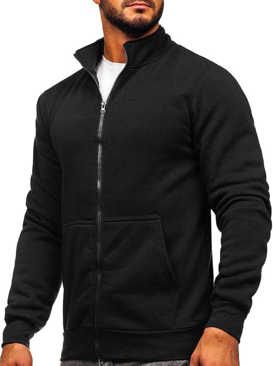Men's Track Jackets Black Lightweight Sweatshirts Full Zip Up Mock Neck Long Sleeve Tops with Pocket