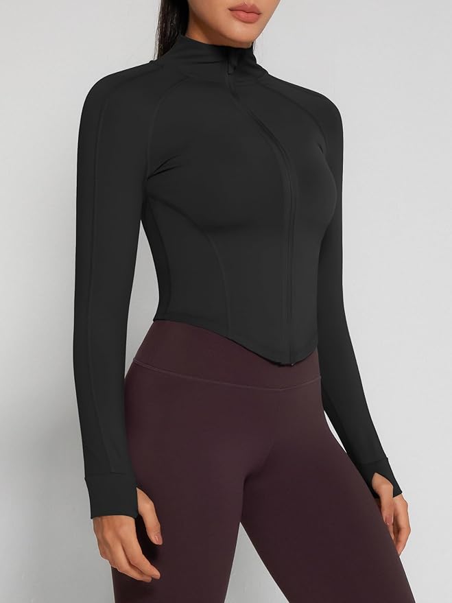 GYM RAINBOW Womens Snatched Workout Jackets Lightweight Zip Up Slim Fit Gym Track Athletic Jackets with Thumb Holes