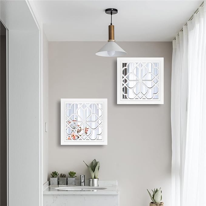 Wocred Set of 2 Mirrors Square Wall Mirror,Gorgeous Rustic Farmhouse Accent Mirror,White Color Entry Mirror for Bathroom Renovation,Bedrooms,Living Rooms and More(12”x12”)