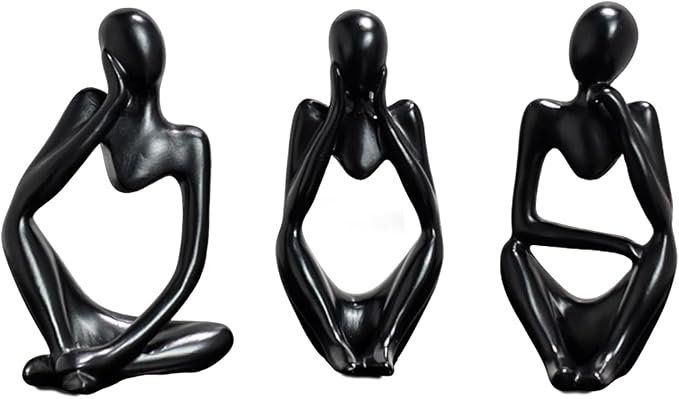 Mingzhang 3pcs Thinker Statue Abstract Art Thinker Figurines Black Home Decor for Living Room, Office, Coffee Table, Bookshelf Decoration, Housewarming Gifts