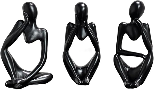 Mingzhang 3pcs Thinker Statue Abstract Art Thinker Figurines Black Home Decor for Living Room, Office, Coffee Table, Bookshelf Decoration, Housewarming Gifts