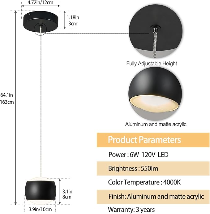 Modern LED Dimmable Pendant Light fixtures,Mini Island Pendant Lighting for Kitchen Island Dinning Room,Bedroom,Bar, Kitchen Island Ceiling Hanging Light Fixtures(black-3-Pack)