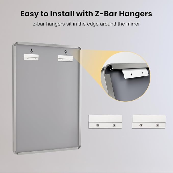 LOAAO 55X36 Inch Brushed Nickel Bathroom Mirror, Rounded Rectangle Silver Metal Frame Mirror, Brushed Nickel, Anti-Rust, Shatter Proof, Hangs Horizontally or Vertically