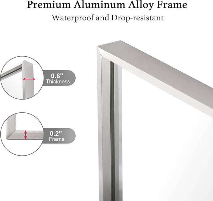24x36 Inch Silver Bathroom Mirror - Copper-Free Mirror, Aluminum Alloy Frame Vanity Rectangle Wall Mounted Modern Mirror for Bedroom/Living Room/Porch Horizontal or Vertical