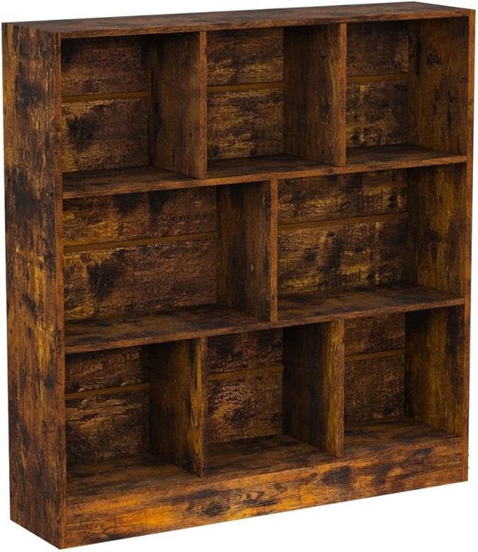 LEYAOYAO 8 Cube Bookshelf with Base,3 Tier Mid-Century Modern Brown Bookcase,Standing Wide Bookshelfs Storage Organizer Shelf,Rustic Wood Display Cabinet Book Shelves for Bedroom,Living Room,Office