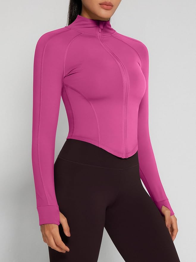 GYM RAINBOW Womens Snatched Workout Jackets Lightweight Zip Up Slim Fit Gym Track Athletic Jackets with Thumb Holes