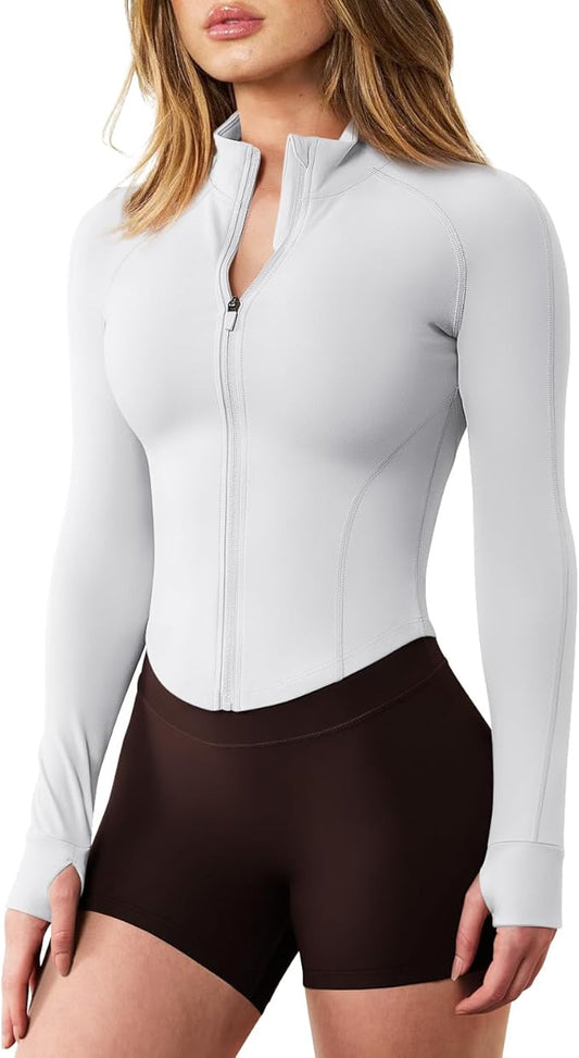 GYM RAINBOW Womens Snatched Workout Jackets Lightweight Zip Up Slim Fit Gym Track Athletic Jackets with Thumb Holes