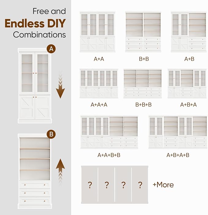 Vyre 71" Tall Farmhouse Kitchen Pantry, Large Storage Cabinets with Glass Doors, Adjustable Shelves, Wood Versatile Hutch Cabinet for Living Room, Dining Room