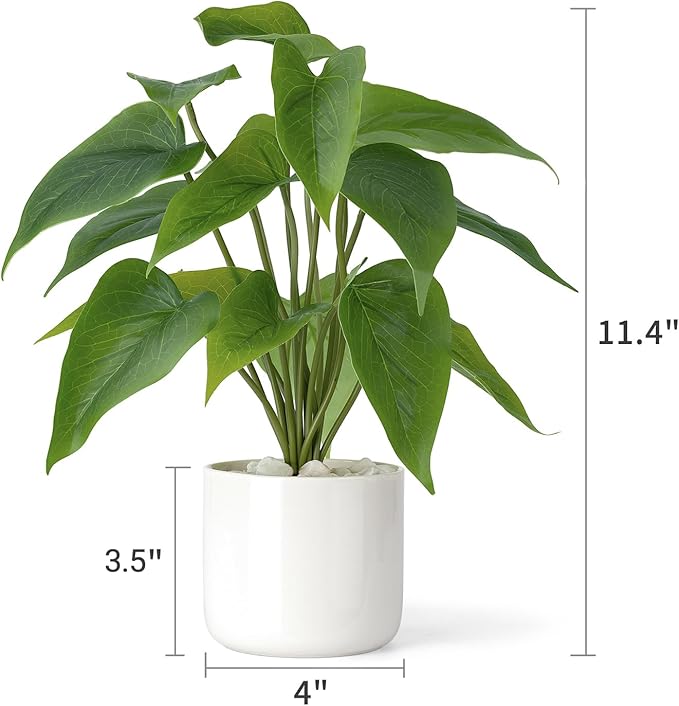 Mkono Fake Plants in Ceramic Pot, 11" Potted Artificial Plants for Home Decor Indoor Faux Green Leaf Plant with Modern White Planter for Desk Shelf Office Room Decoration (Pothos)