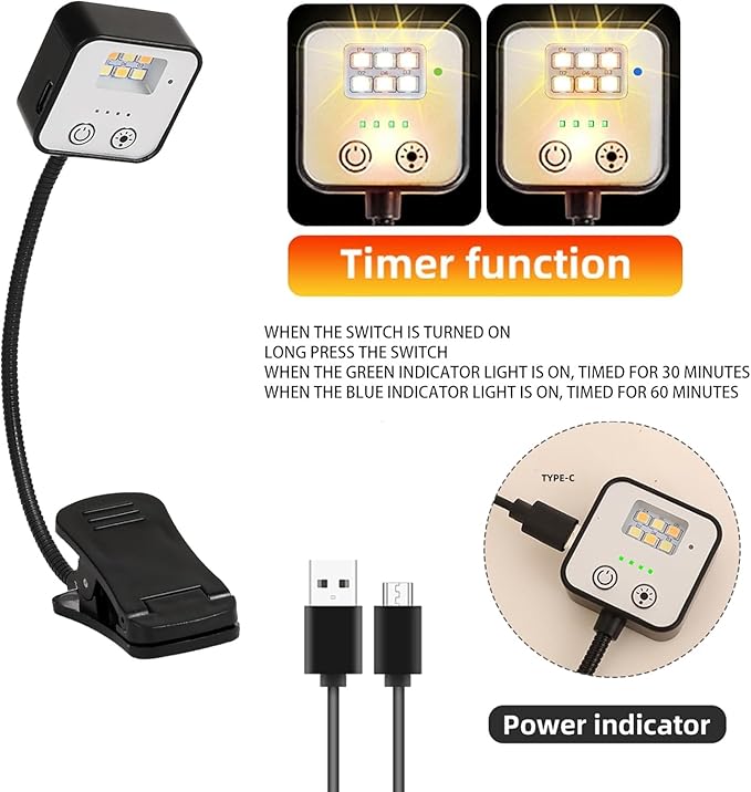 10 Pack Rechargeable Book Lights for Reading at Night in Bed, LED Book Light with Memory Function Lightweight Booklight Bulk Clip on Small Portable Travel Reading Lamps for Book Lovers USB Charging