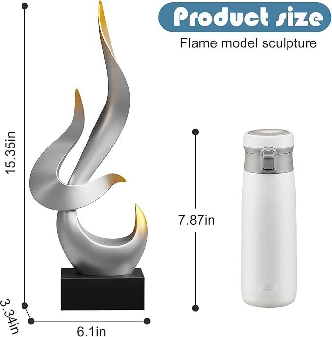Dosker Flame Sculptures Home Decor, Abstract Statues Table Decor, Shelf Decor for Living Room Office, Kitchen (Silvery)
