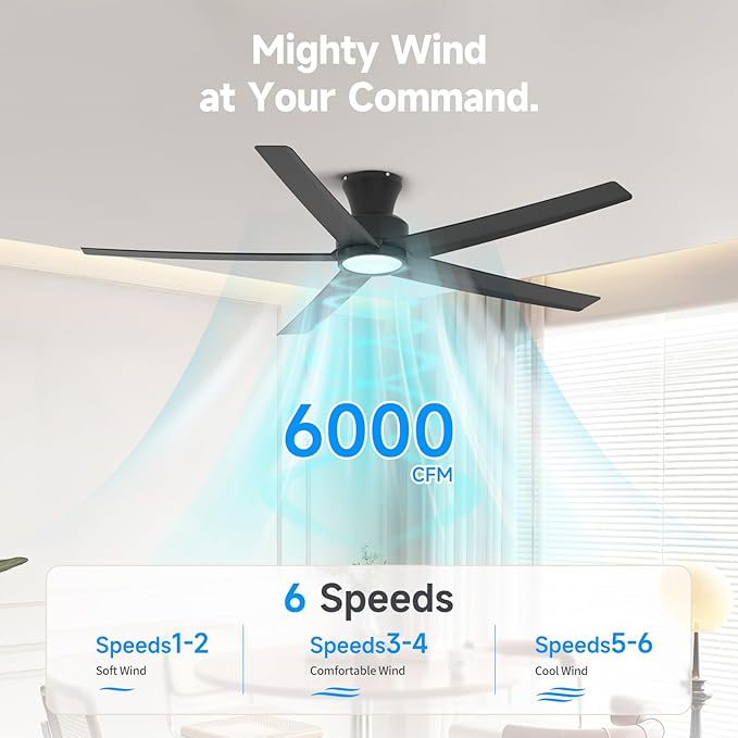 ocioc 52 Inch Ceiling Fans with Lights, Large Air Volume Ceiling Fan with Backlight, Ultra Quiet Reversible DC Motor with Remote (Black)