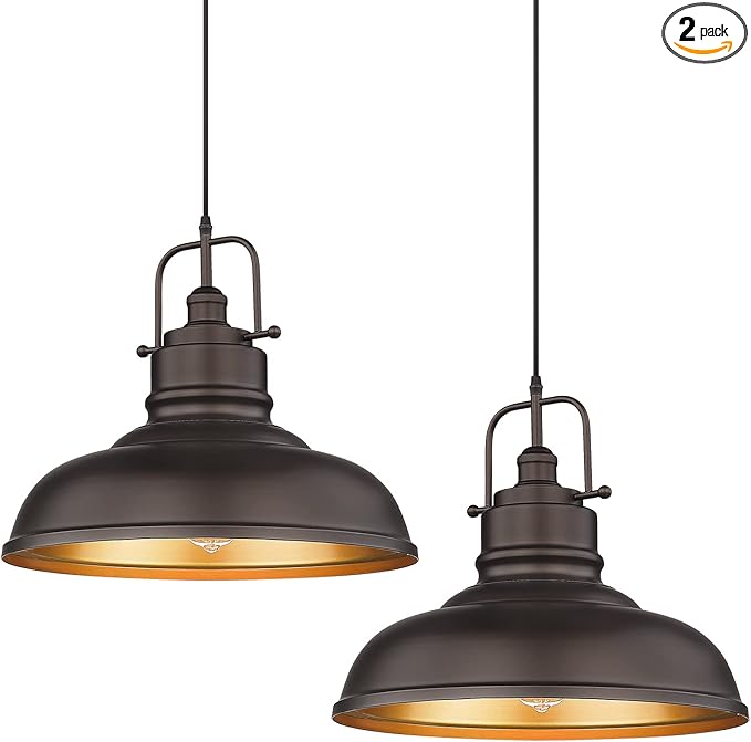 zeyu 2 Pack Large Kitchen Pendant Lights 17.7 Inch, Farmhouse Industrial Metal Dome Pendant Light for Dining Room, Oil Rubbed Bronze Finish, 016-1M-2PK ORB
