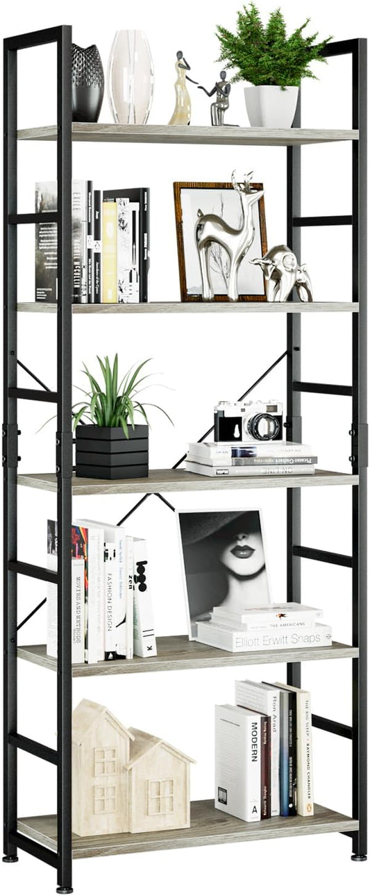 NUMENN 5 Tier Bookshelf, Tall Bookcase Shelf Storage Organizer, Modern Book Shelf for Bedroom, Living Room and Home Office, Gray
