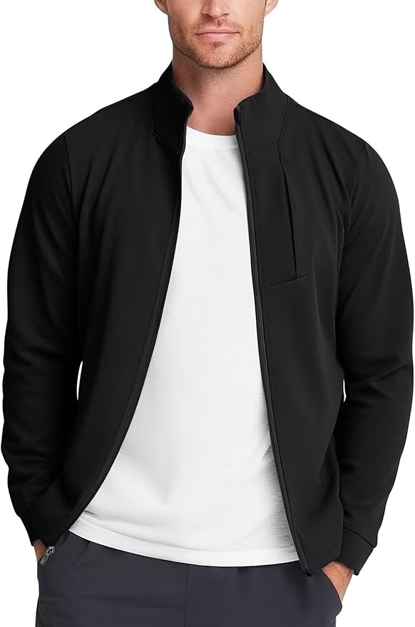 Zengjo Men's Track Jackets Full-Zip Athletic Jacket Sweatshirt Mock Neck with Zipper Pockets