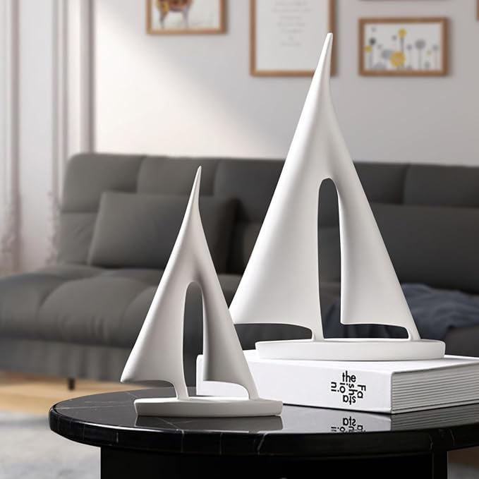 Modern Home Decor Sculpture, Sailboat Decor Abstract Statue, Resin Art Sculptures and Statues, Boat Gifts Home Tabletop Decoration, Living Room, Bathroom, Office, Bookshelf（2 Pack