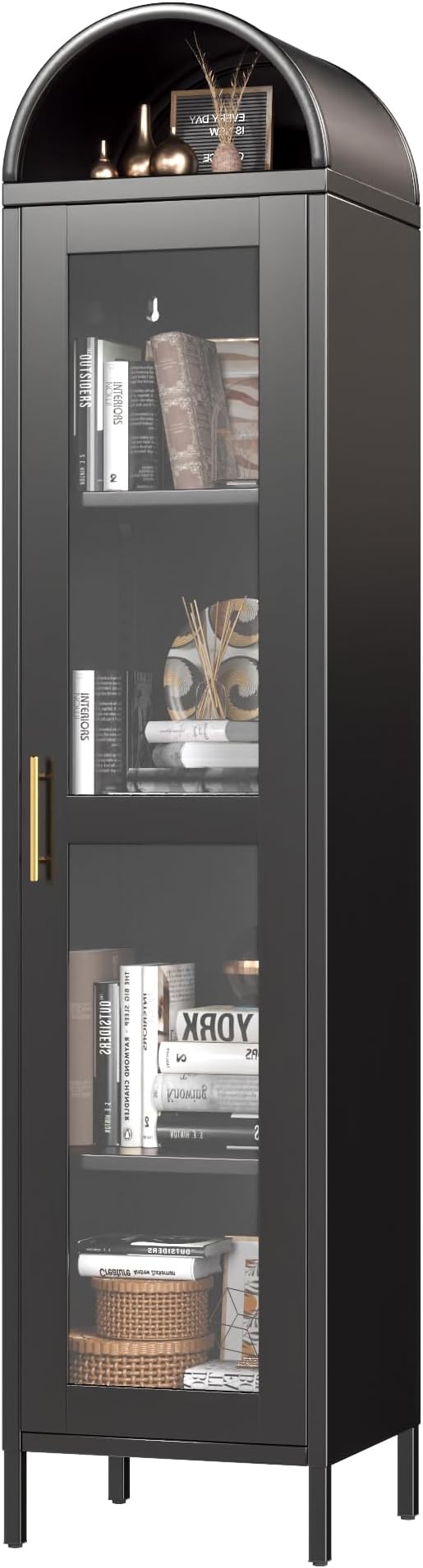 Modern Freestanding Arched Cabinet, Arch Display Bookcase with Glass Door/Shelves for Dining Room, Home, Office, Kitchen Pantry, Assembly Required (Black)