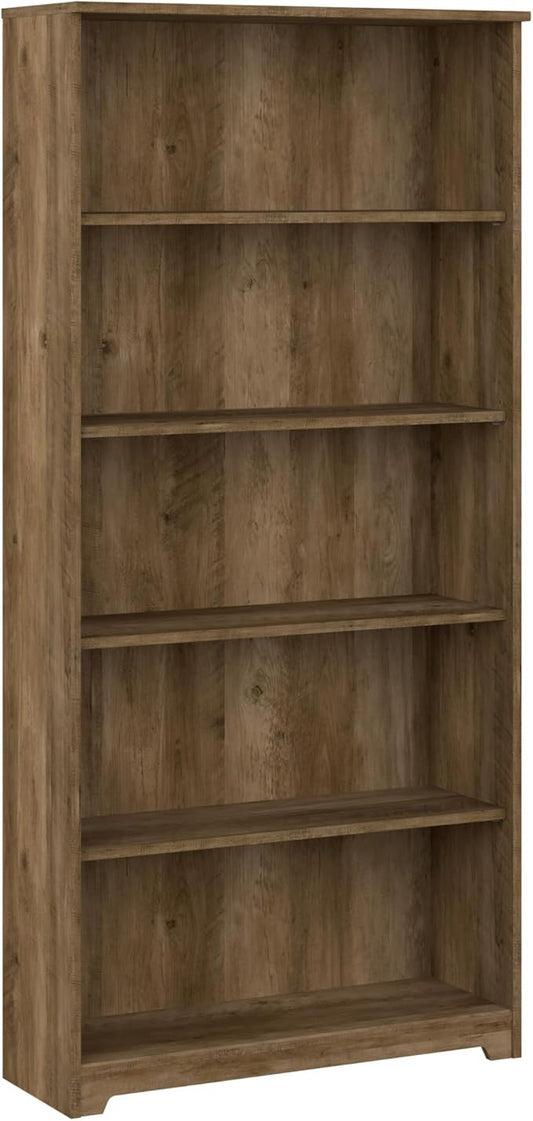 Bush Furniture Tall 5 Shelf Bookcase, Large Open Bookshelf, Sturdy Display Cabinet for Living Room or Home Office, Cabot Collection, Reclaimed Pine