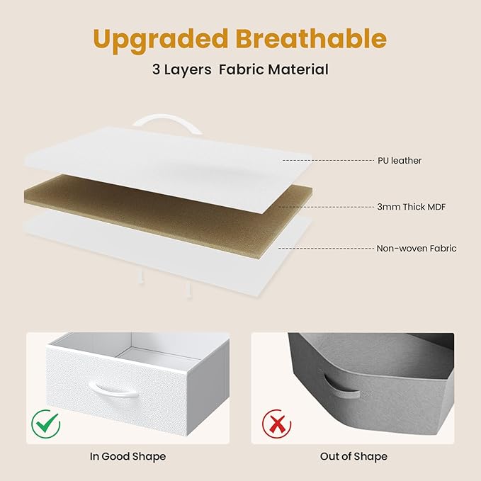 BTHFST TV Stand with LED Lights & Power Outlets, for TVs up to 80 Inches, 6 Fabric Drawers Entertainment Center with Open Storage Shelves, 63" TV Media Console Table for Living Room, Bedroom, White