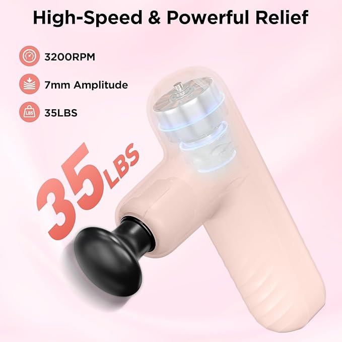 Mini Massage Gun, Powerful Handheld Muscle Massager for Back Pain Relief, Deep Tissue Percussion Small Massage Gun Travel Massager with 4 Massage Heads Silent Brushless Motor, Pink