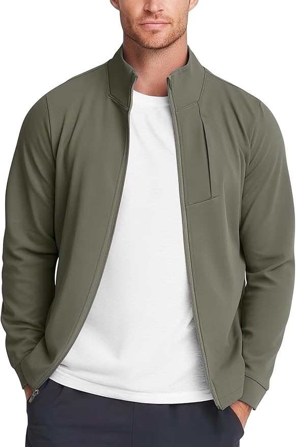 Zengjo Men's Track Jackets Full-Zip Athletic Jacket Sweatshirt Mock Neck with Zipper Pockets