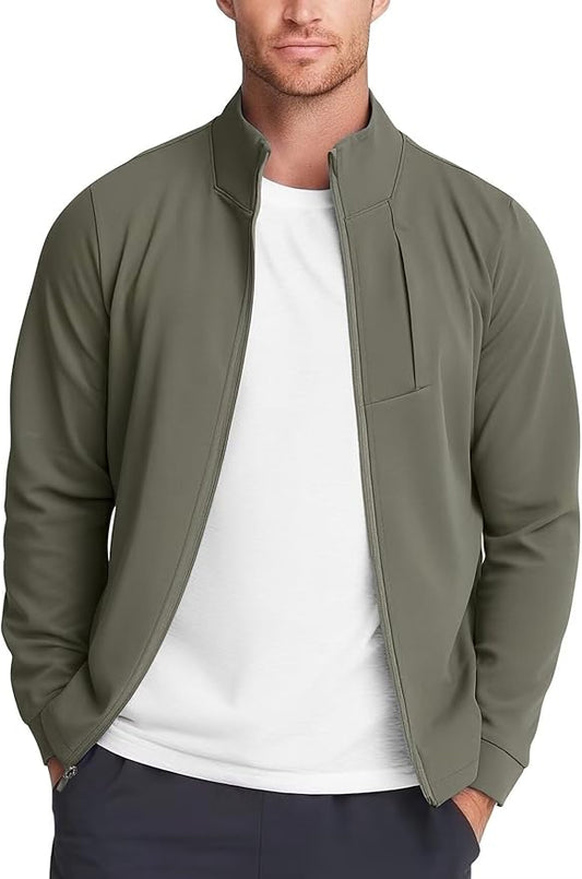 Zengjo Men's Track Jackets Full-Zip Athletic Jacket Sweatshirt Mock Neck with Zipper Pockets