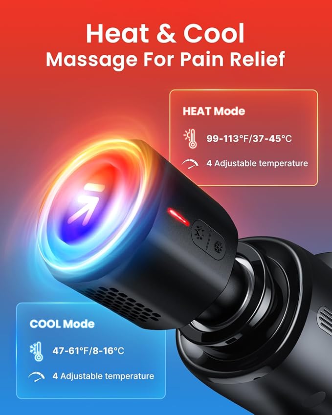 RENPHO Massage Gun Deep Tissue with Charging Stand, Heat and Cold Head, Percussion Body Muscle Masajeador for Athletes Pain Relief, Active Thermacool Deluxe