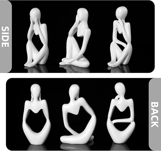 Thinker Statue Gold Decor Abstract Art Sculpture, Golden Resin Collectible Figurines for Home Living Room Office Shelf Decoration,Great Gifts Ideas (White)