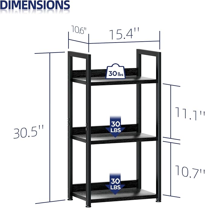 NUMENN Narrow Bookshelf, 3 Tier Bookshelfs, Home Office Bookcase Shelf Storage Organizer, Free Standing Storage Shelving Unit for Bedroom, Living Room and Home Office, Black