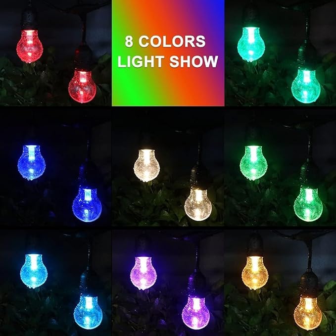 Auroraworld 105FT RGB Outdoor String Lights, Dimmable Color Changing Waterproof LED Patio Lights with Remote, 32 Shatterproof Bulbs for Backyard Garden Party Decor