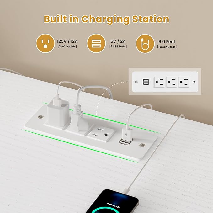 BTHFST TV Stand with LED Lights & Power Outlets, for TVs up to 80 Inches, 6 Fabric Drawers Entertainment Center with Open Storage Shelves, 63" TV Media Console Table for Living Room, Bedroom, White