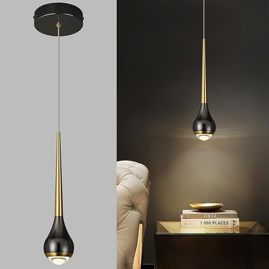 Modern LED Dimmable Pendant Light fixtures,Mini Black Gold Pendant Lighting for Kitchen Island Dinning Room,Bedroom,Bar, Kitchen Island Ceiling Hanging Light Fixtures(1-Pack)
