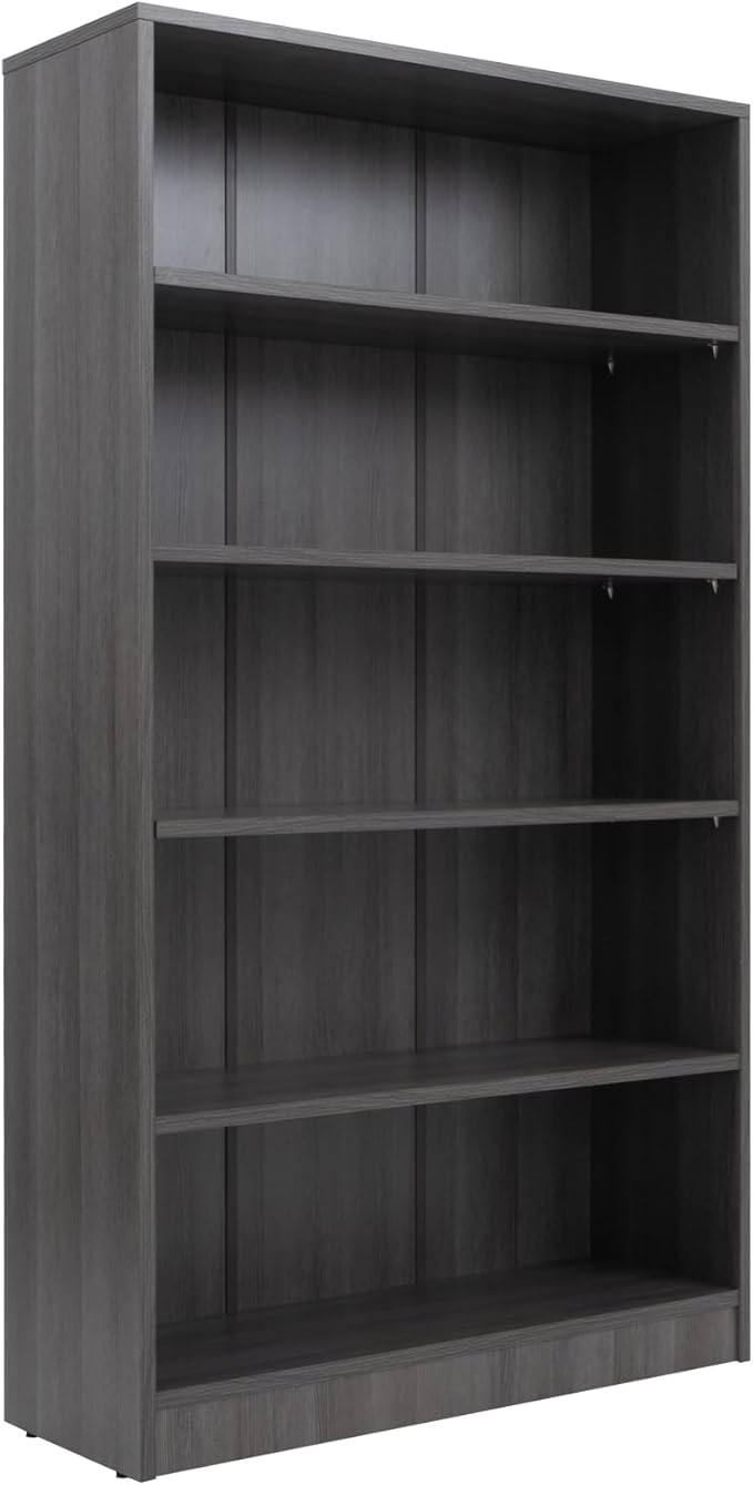 STARY 5 Shelf Carbon Black Bookcase 60 inch Tall Wood Bookshelf for Bedroom