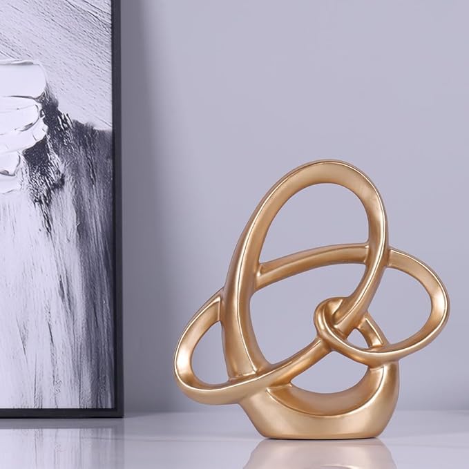 QIANLING Gold Knot Statue Decor - Modern Sculptures Home Decor, Resin Abstract Decor Art Accent,Blue Centerpieces for Living Room, Bedroom, Bathroom, Office, Shelf, Mantel - Wedding, Coffee Table