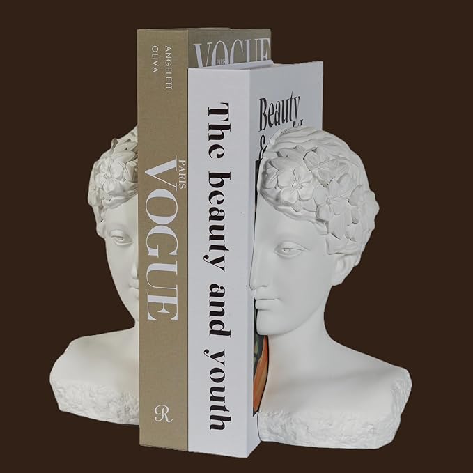 Modern Decorative Stone Bookends, Heavy Duty Book Ends Unique for Heavy Books, Cool Vintage Book Ends for Shelves &amp; Office Desk, Thinker Sculpture Bookends